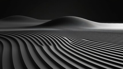 A 3D rendering of a wave-like surface with a gradient of black and white.