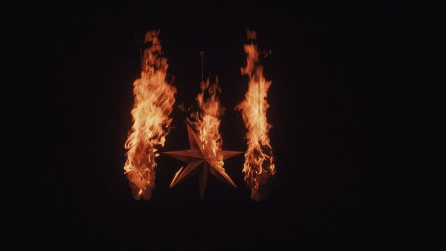 Flaming stars on black background