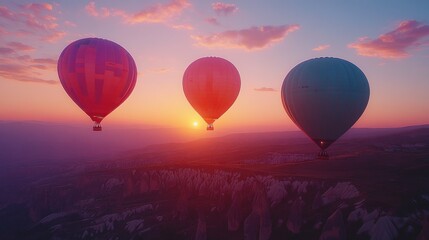 Obraz premium Sunrise hot air balloons over Cappadocia landscape