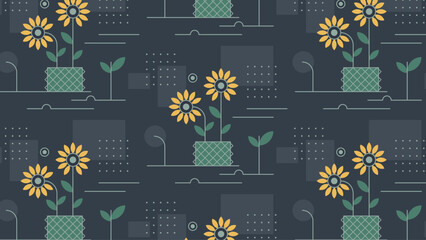 Floral repeat pattern with sunflowers.