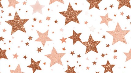 Seamless pattern with rose gold glitter stars on a white background.