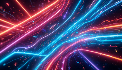 Fototapeta premium Abstract Neon Lines and Glowing Particles A Futuristic Digital Art Background
