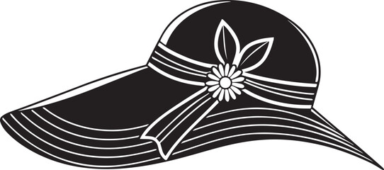 Black Vector Icon of Wide Brim Summer Hat