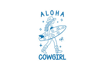 Aloha Cowgirl with Surfboard - Western Beach Girl Summer Cowgirl SVG T Shirt Design