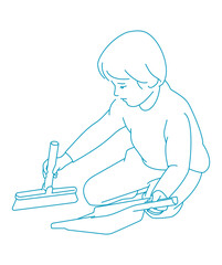Fototapeta premium Young boy with dustpan