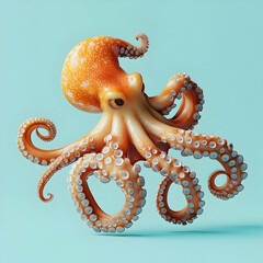 Obraz premium Orange octopus, vibrant and playful, with detailed suckers. Light teal background