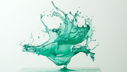 Splash of green water in air on white background
