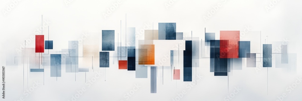 Poster abstract geometric composition of overlapping squares and rectangles in various shades of color agai