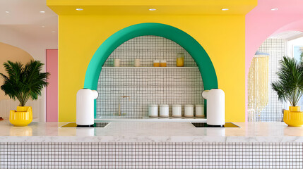 of retro kitchen vibes with futuristic robotic cooking arms