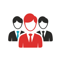 Illustration of business teamwork and leadership depicted in a simplified corporate style