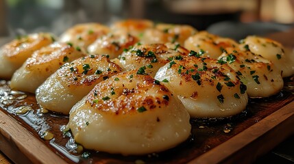 A steaming plate of pierogi, filled with savory potatoes and cheese, offers a comforting Eastern European dish.