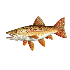Fototapeta premium Detailed illustration of a trout swimming in a clear freshwater environment with vibrant colors showcasing unique features