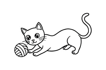 Line art drawing of a kitten playing with a ball.eps