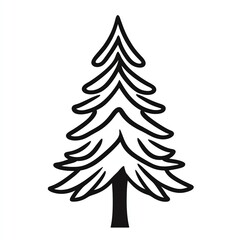 Obraz premium Elegant Black Pine Tree Icon, Solid Line Art on White Background. Simple, Clean Design.