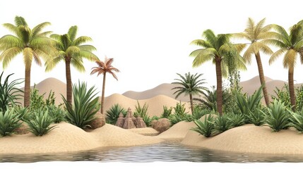 Fototapeta premium Lush Oasis in Desert Setting Surrounded by Tropical Palm Trees