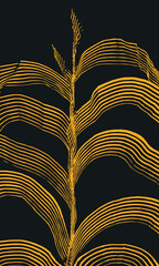 Hand drawn brush lines abstract plant with leaves background, Japanese and ethnic wood carving, engraving texture graphic for textile, carpet, decoration