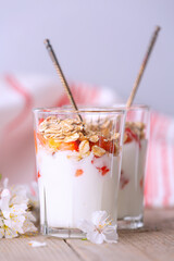 Fresh Strawberry yogurt and muesli