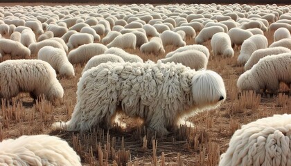 Komondor Blending In A corded Komondor stands motionless in a fi