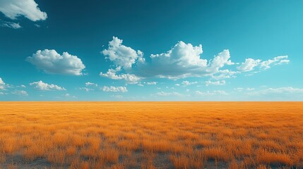 A vast, open plain stretching to the horizon under a wide, expansive sky filled with wispy clouds.