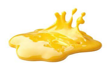 Golden melting cheese running from top to bottom isolated on white perfect for food promotions