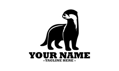 Vector vintage illustration of otter in engraving style. Sketch of animal isolated on black and logo otter art