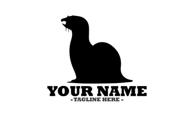 Vector vintage illustration of otter in engraving style. Sketch of animal isolated on black and logo otter art