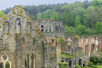 An overview of the ruins of Villers Abbey, the remains of a Cistercian abbey abandoned in 1796
