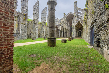 View into the church in the ruins of Villers Abbey, the remains of a Cistercian abbey abandoned in 1796