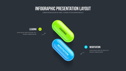 Visual Profile Two Step Infographic Slide Template. Advertising Briefing 2 Element Diagram Slideshow Design. Company Solution Frame Layout Vector Illustration.