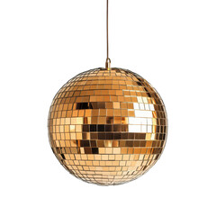 Shimmering gold disco ball reflecting light in an elegant dance venue during an evening event