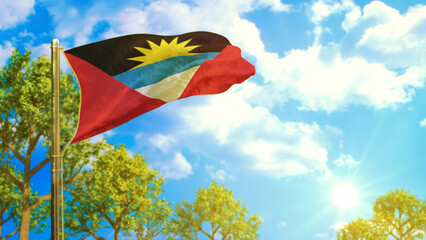 flag of Antigua and Barbuda at sunny day, summer season symbol - nature 3D rendering