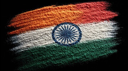 Indian flag made from textured powder on black background in creative flat lay style representing Republic Day, Independence Day and national identity themed designs
