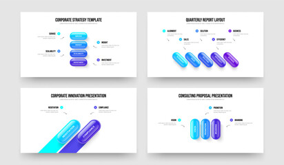 Obraz premium Marketing Portfolio Four Five Two Three Step Diagram Presentation Template Vector Illustration Bundle. Company Insight 4 5 2 3 Option Infographic Frame Design Collection.