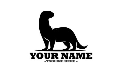 Vector vintage illustration of otter in engraving style. Sketch of animal isolated on black and logo otter art