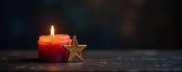 Burning candle beside a Star of David, dark background , picture, concept, holy