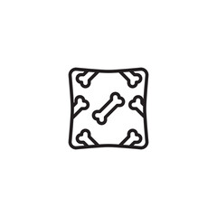 A simple line art icon of a square pet pillow or bed with a bone pattern.