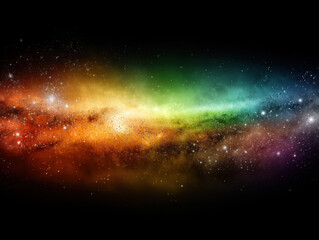 Obraz premium Vibrant multicolored space nebula glows in darkness, showcasing stunning array of colors blending seamlessly. This cosmic scene evokes sense of wonder and exploration