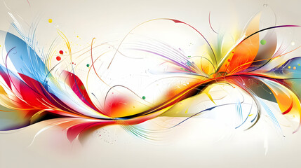 Vibrant abstract design with flowing, colorful shapes and splashes.  Complex interplay of various hues and textures