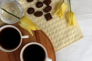 a pleasant spring morning with invigorating coffee and a good mood for the whole day