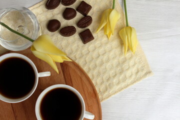 a pleasant spring morning with invigorating coffee and a good mood for the whole day