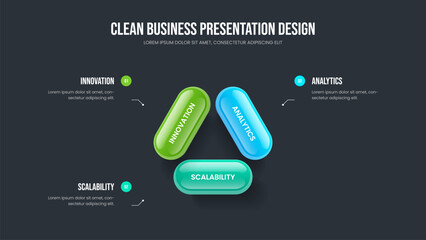 Project Launch 3 Step Diagram Slideshow Layout. Financial Plan Three Element Infographic Frame Design. Professional Insight Presentation Template Vector Illustration.
