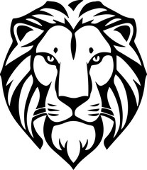 Silhouetted lion head logo, black, simple animal logo plate illustration