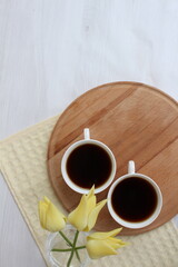 a pleasant spring morning with invigorating coffee and a good mood for the whole day