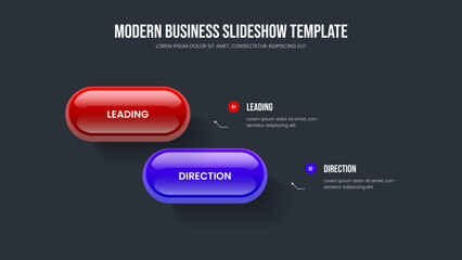 Fototapeta premium Corporate Performance Slideshow Template Vector Illustration. Modern Report 2 Option Diagram Frame Design. Service Visualization Two Step Infographic Slide Layout.