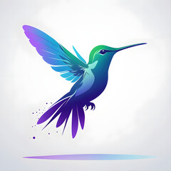 Obraz premium Silhouette of a hummingbird in mid-flight, filled with shimmering aurora gradient