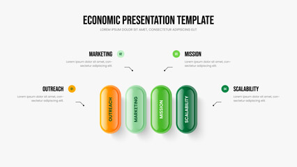 Market Innovation Presentation Design Vector Illustration. Product Introduction 4 Element Diagram Frame Layout. Digital Growth Four Option Infographic Slide Template.