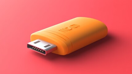 Orange USB-C flash drive on a red surface