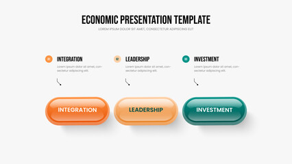Financial Proposal Slideshow Template Vector Illustration. Corporate Profile Three Element Diagram Slide Layout. Market Briefing 3 Option Infographic Presentation Design.