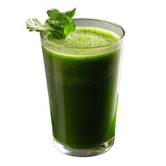 Green Chlorella Smoothie in a glass garnished with fresh herbs. isolated on white background and transparent background