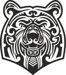 Maori tribal animal tattoo, New Zealand Polynesian predator beast head. Samoan culture totem symbol. Black and white vector warrior sign. Hawaiian tribe motif print or Maori ethnic isolated body art